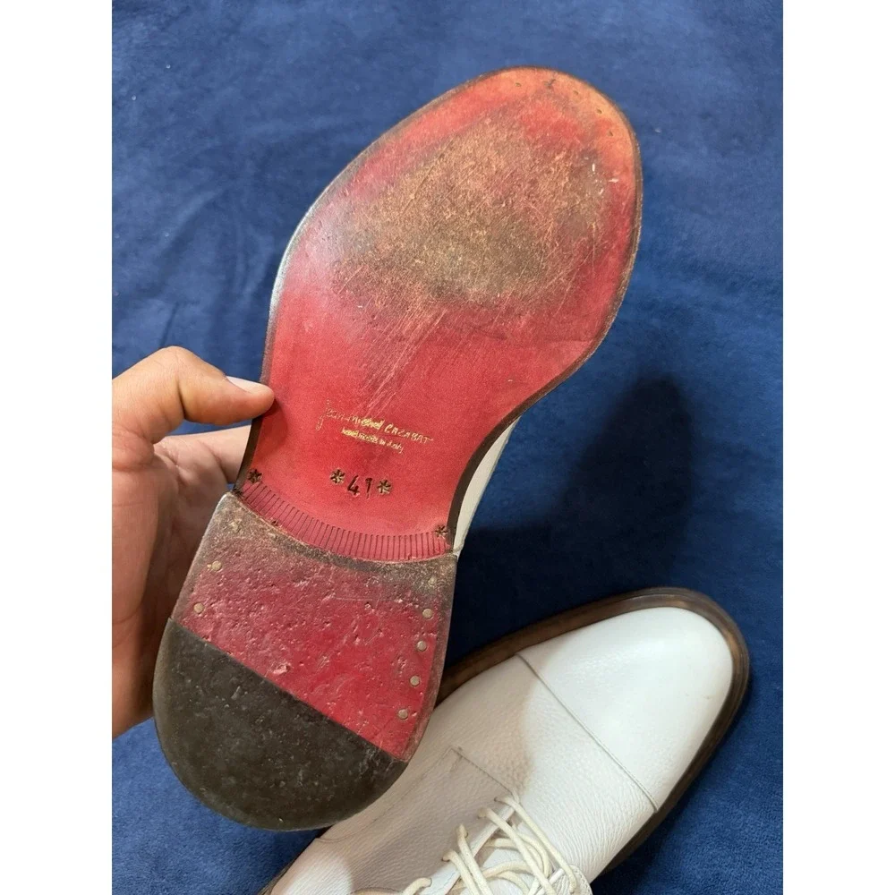 Vtg Jean Michael Cazabat White Toe Cap Oxford Dress Shoes Sz 41 EU Red Bottom